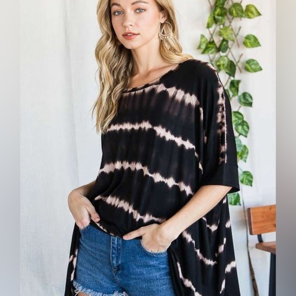 STRIPED TIE DYE ROUND NECK TUNIC